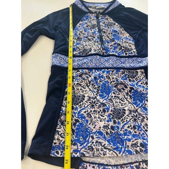ATHLETA Blue Floral Zip UPF 50+ Indigo Shores Rashguard Women’s Size S - Picture 7 of 7